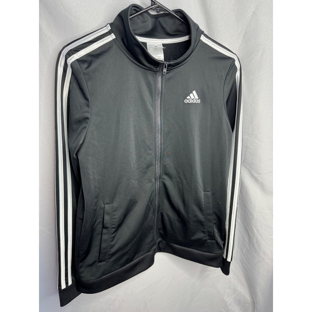 Adidas Boys XL 18/20 Track Jacket Black White 3 Stripe Full Zip Athletic Logo